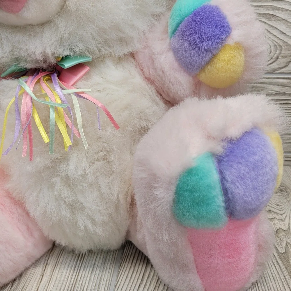 TB Trading Pink Easter Bunny Plush Stuffed Animal Long Hair Pastel Rainbow‎ Paws